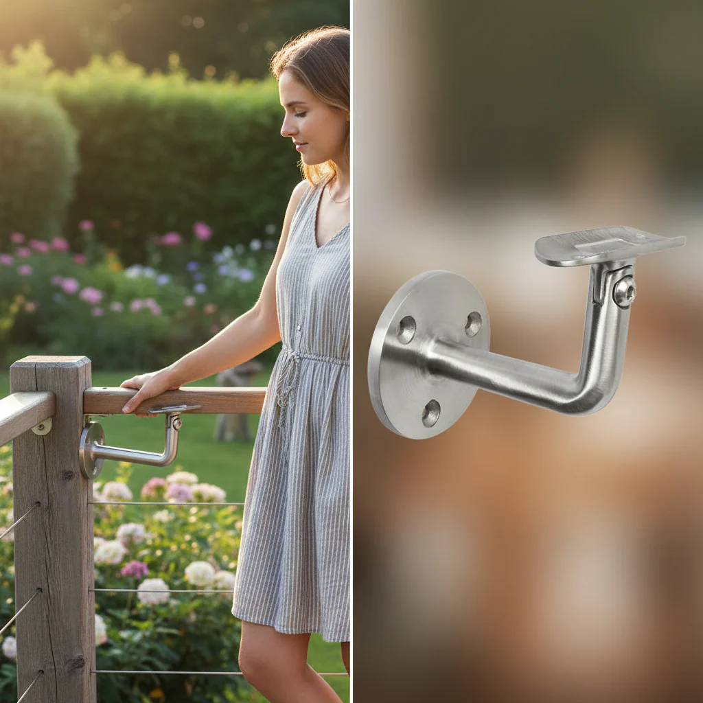 Premium 304 Stainless Steel Adjustable Handrail Bracket for 42.4mm Pipe with 78mm Projection