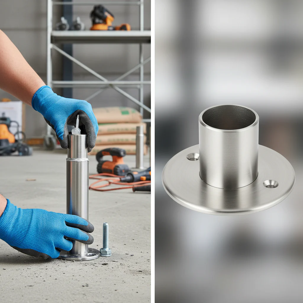 Professional 304 Stainless Steel Base Plate Bracket for 42.4mm Tube with 100mm Diameter for Strong Adhesive Bonding