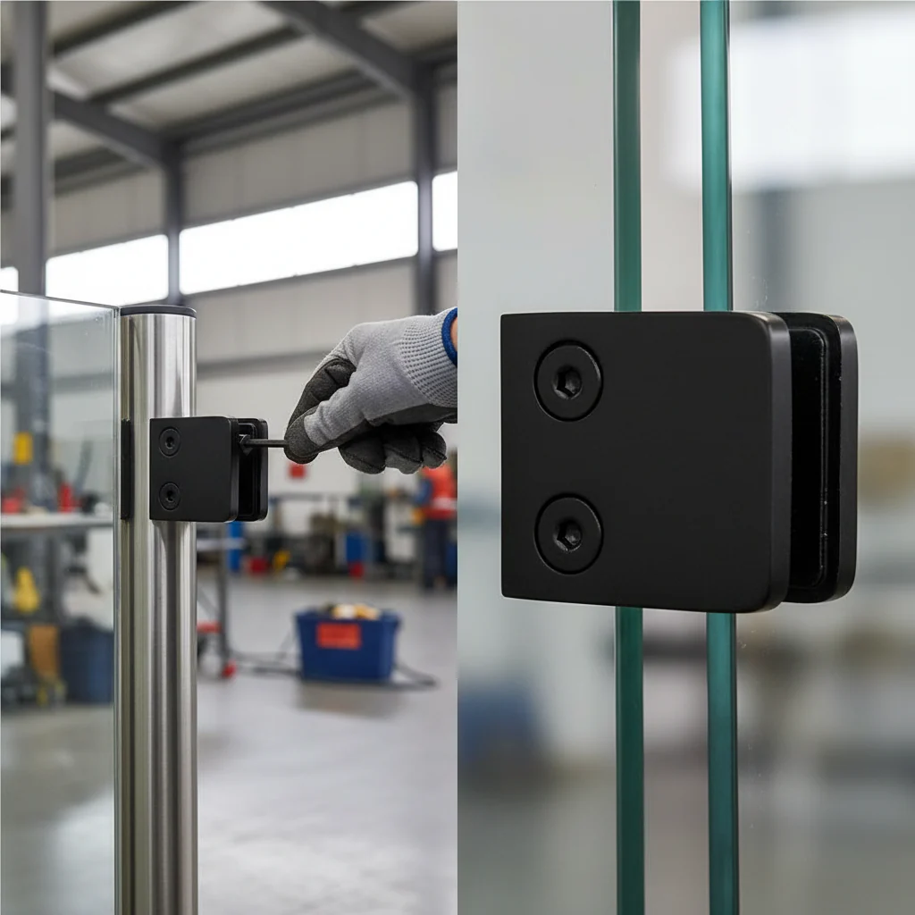 Premium 304 Stainless Steel Small Square Black Glass Clamp for 42.4mm Post - Suitable for 8mm and 10mm Glass