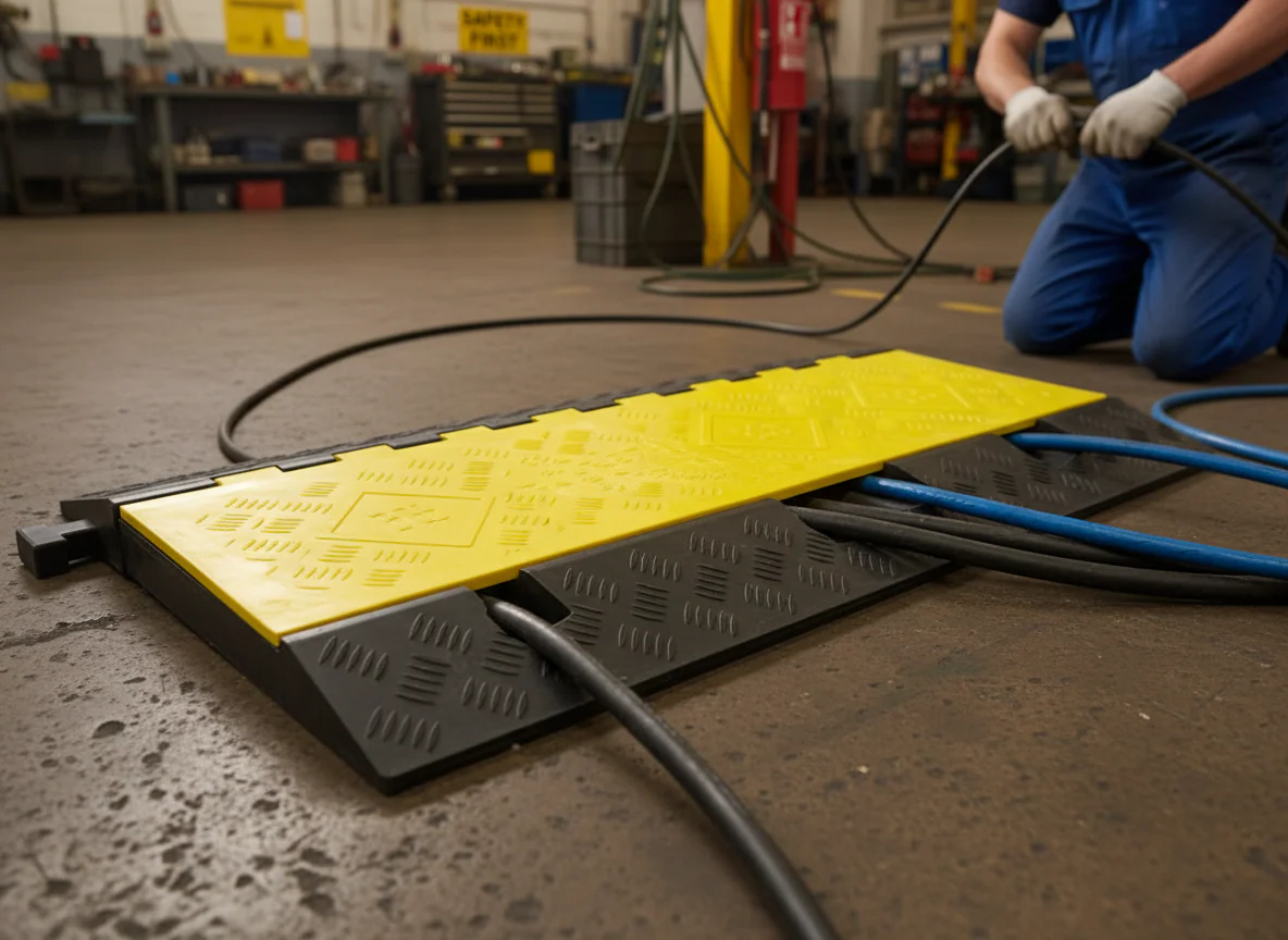 Premium 5-Channel Hose and Cable Protection Ramp with Lid - Heavy Duty, 960 x 590 x 80 mm Dimensions, 12 Tonnes Load Capacity