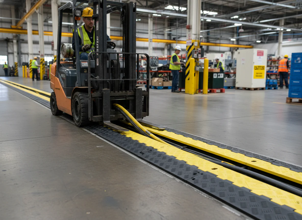 Premium 5-Channel Hose and Cable Protection Ramp with Lid - Heavy Duty, 960 x 590 x 80 mm Dimensions, 12 Tonnes Load Capacity - Image 2