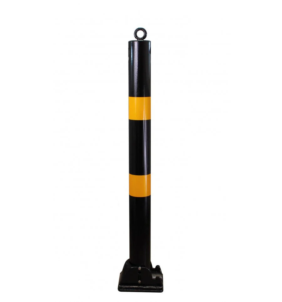 76 mm Black & Yellow Fold-Down Parking Post – Integral Lock, Top-Eyelet for Chain, Bolt-Down Base - Image 3