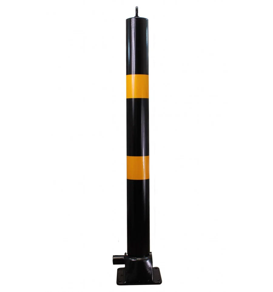 76 mm Black & Yellow Fold-Down Parking Post – Integral Lock, Top-Eyelet for Chain, Bolt-Down Base - Image 4