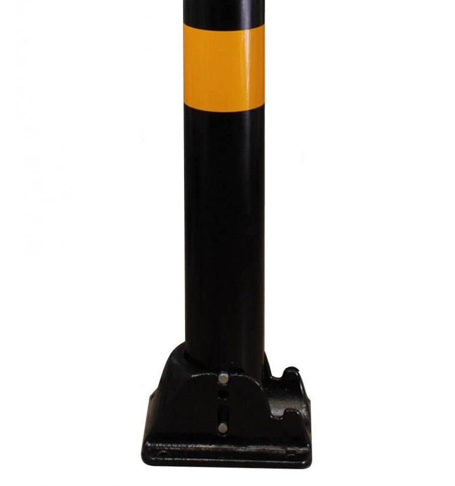 76 mm Black & Yellow Fold-Down Parking Post – Integral Lock, Top-Eyelet for Chain, Bolt-Down Base - Image 5