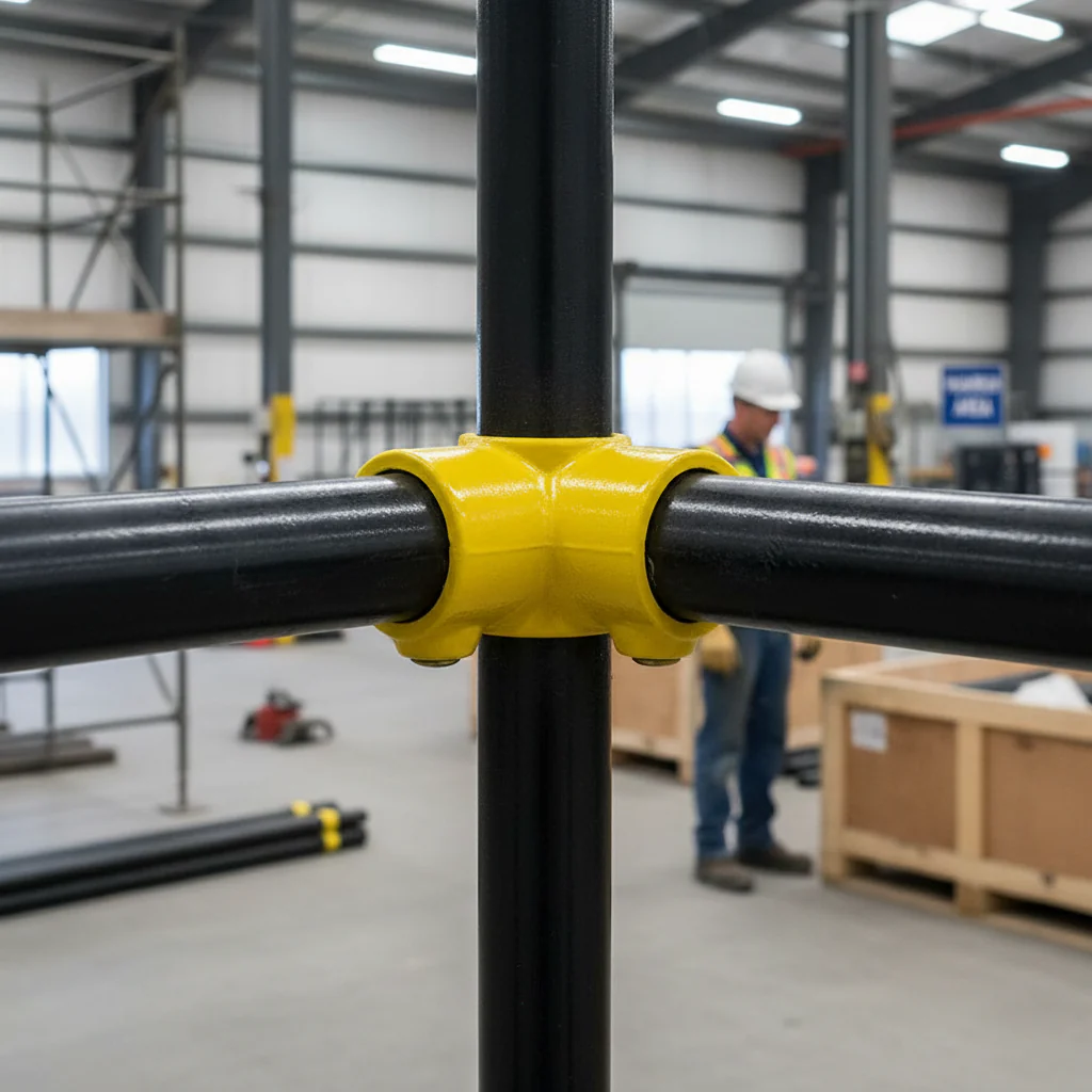 Professional 90° 3 Way Mid Rail Corner Key Clamp for 48.3mm Tube - Yellow Powder Coated Finish