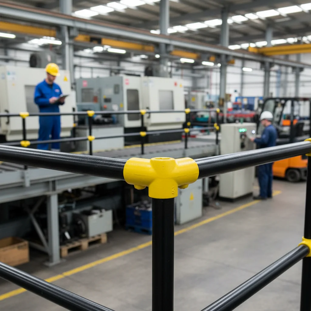 Professional 90° 3 Way Mid Rail Corner Key Clamp for 48.3mm Tube - Yellow Powder Coated Finish - Image 2