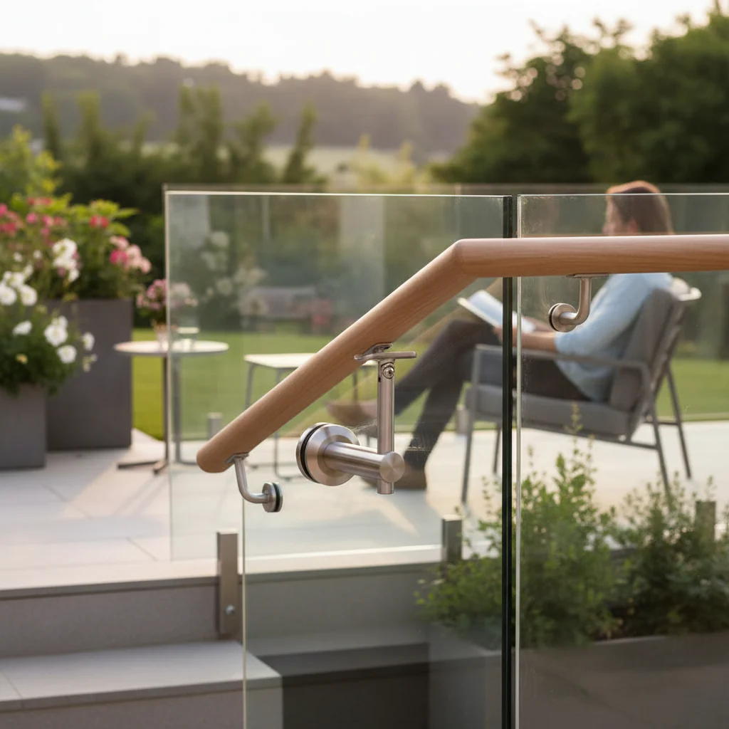 Premium Adjustable Handrail Glass Bracket for 42.4mm Glass, 316 Stainless Steel with Satin Finish - Image 2