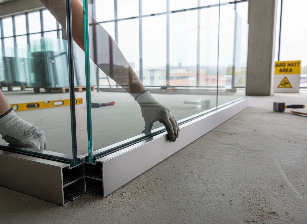 Premium Aluminium Channel Base Fix for Glass Thickness 12mm to 21.52mm, Stainless Effect and 2500mm Length