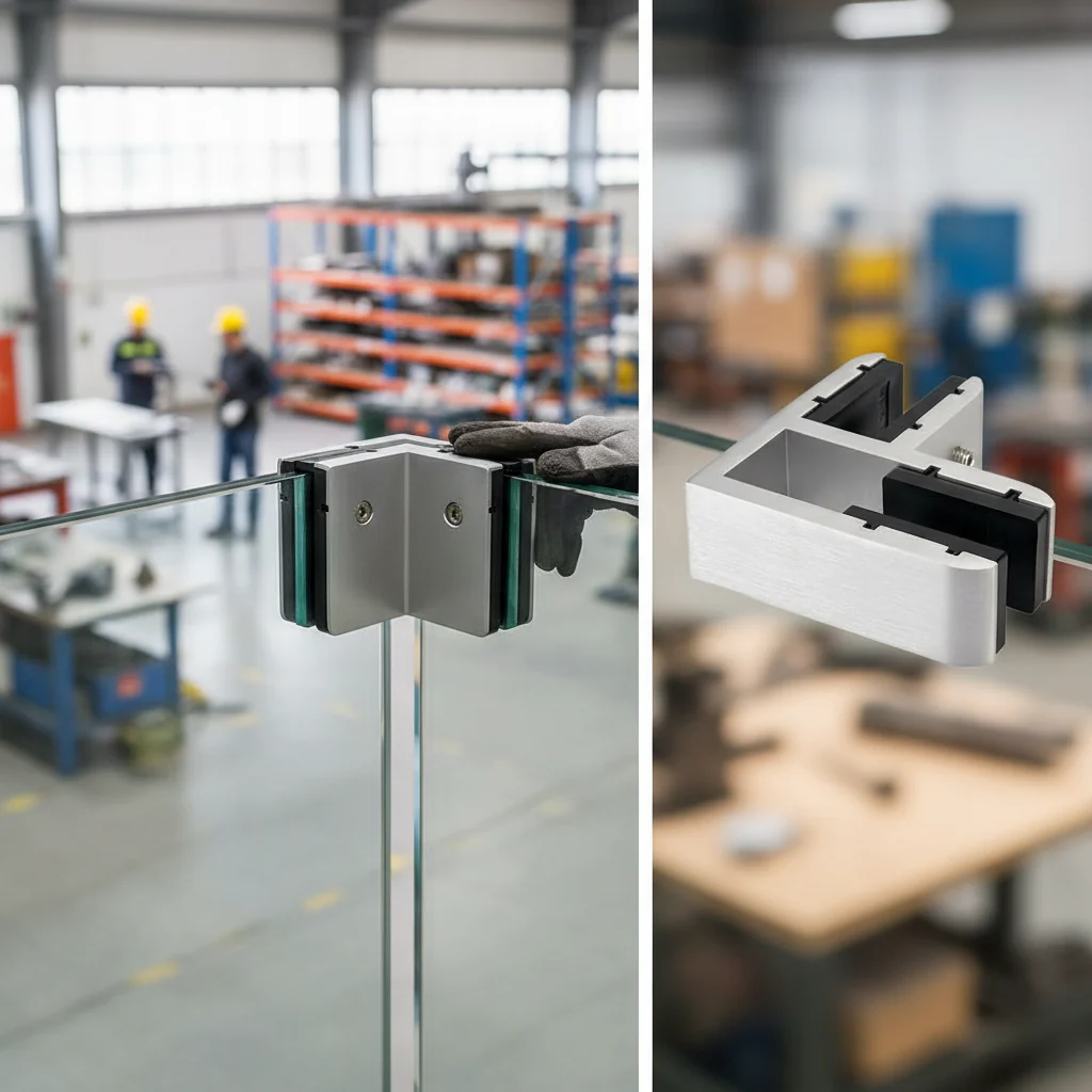 Premium Aluminium Corner Glass Stiffener Satin Finish for 12mm to 21.52mm Glass with Rubber Inserts
