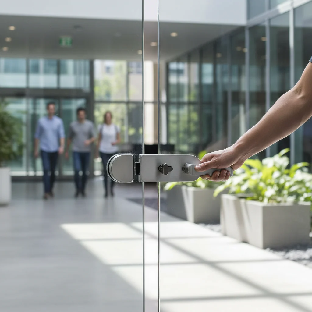 Premium Aluminium Glass To Glass Gate Lock for 10-12mm Thick Glass with Keep and Handles - Image 2