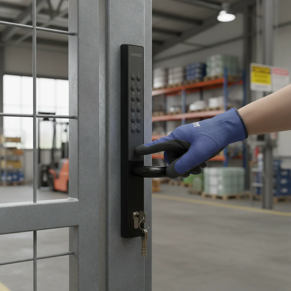 Professional Battery Powered Code Lock for 40mm Profile - Energy Efficient with Up to 100 PIN Codes and IP66 Weather Resistance
