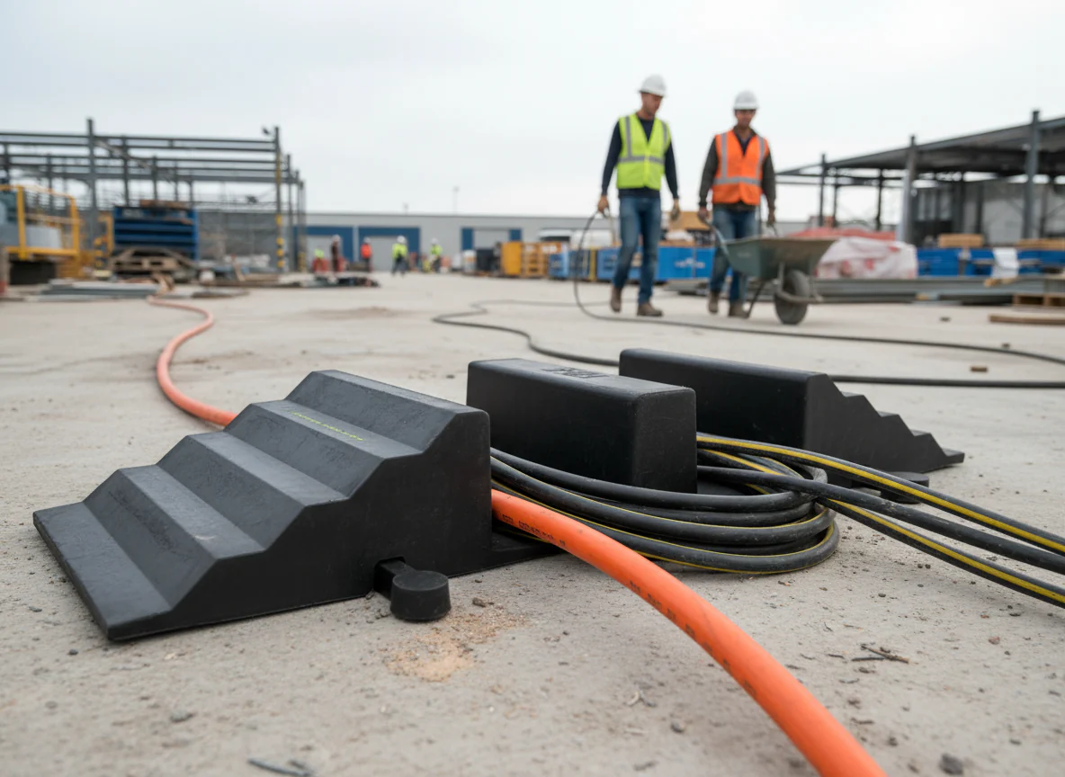 Premium Heavy Duty 2 Channel Hose and Cable Ramp for Roadway Safety - 980 x 290 x 135 mm, 44 Ton Load Capacity