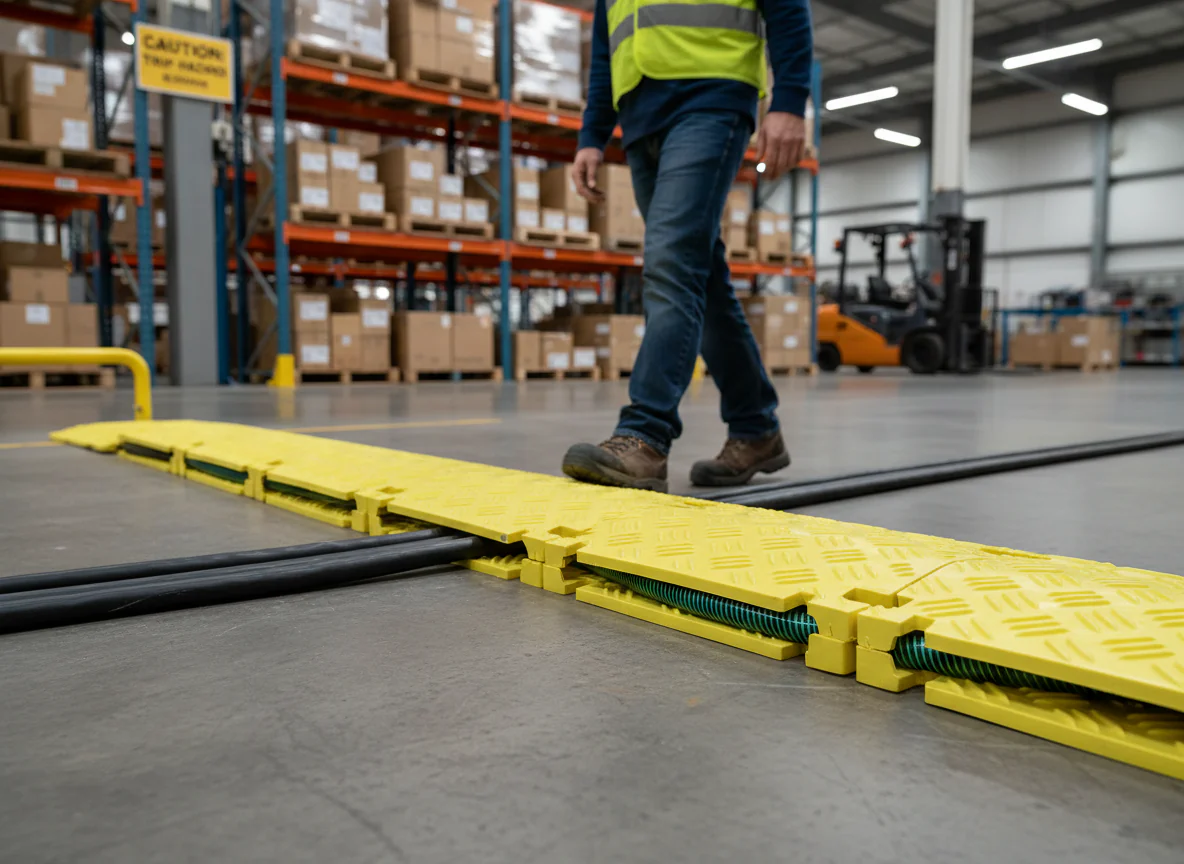 Premium Heavy Duty Hose and Cable Ramp for Vehicle Protection - 135 x 20 x 1000 mm with Drop-Over Design and High Visibility