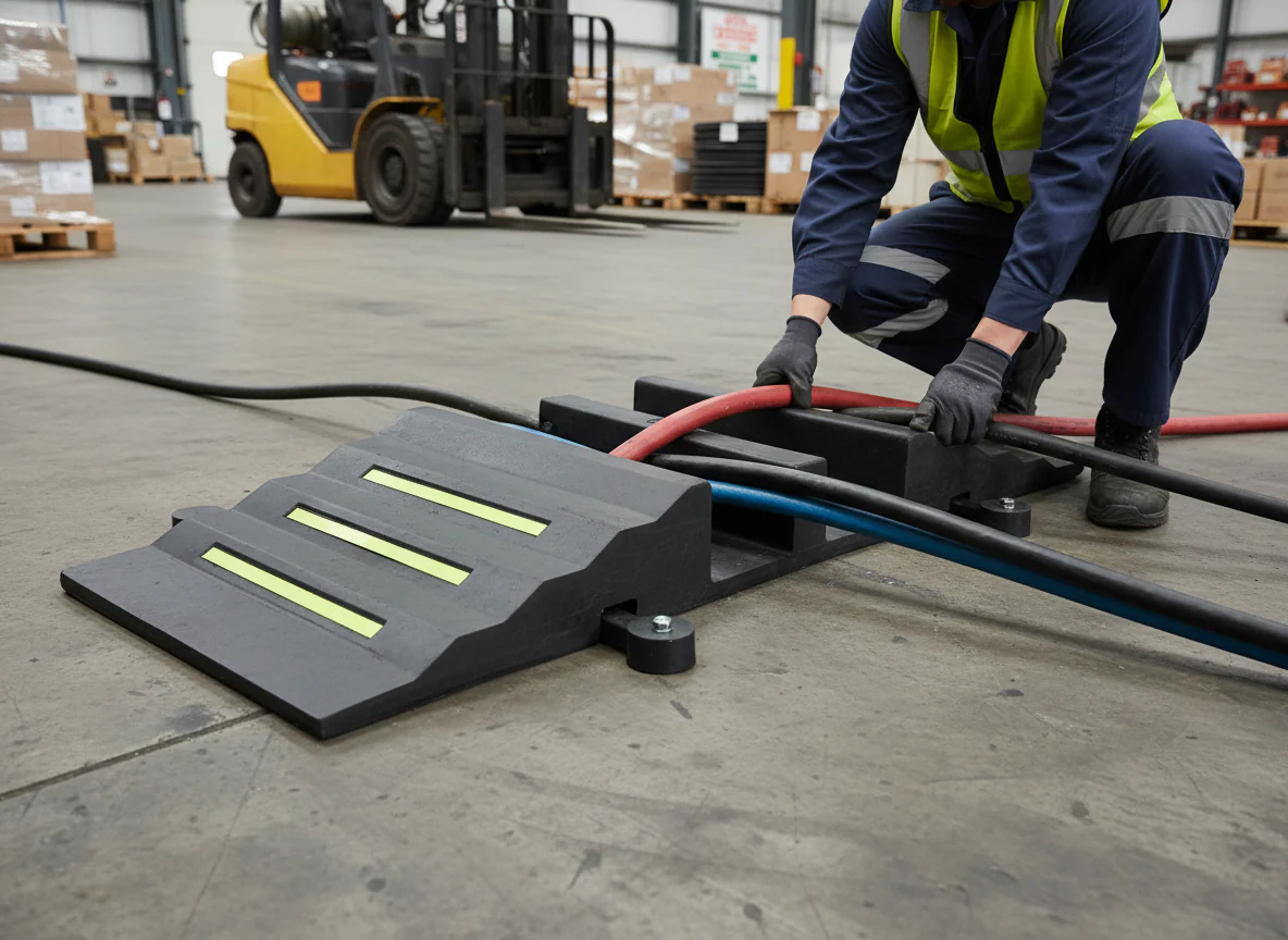 Premium Heavy-Duty Hose Protection Ramp for 2.5" Flat Hoses - Durable and Economical with High Visibility Strips