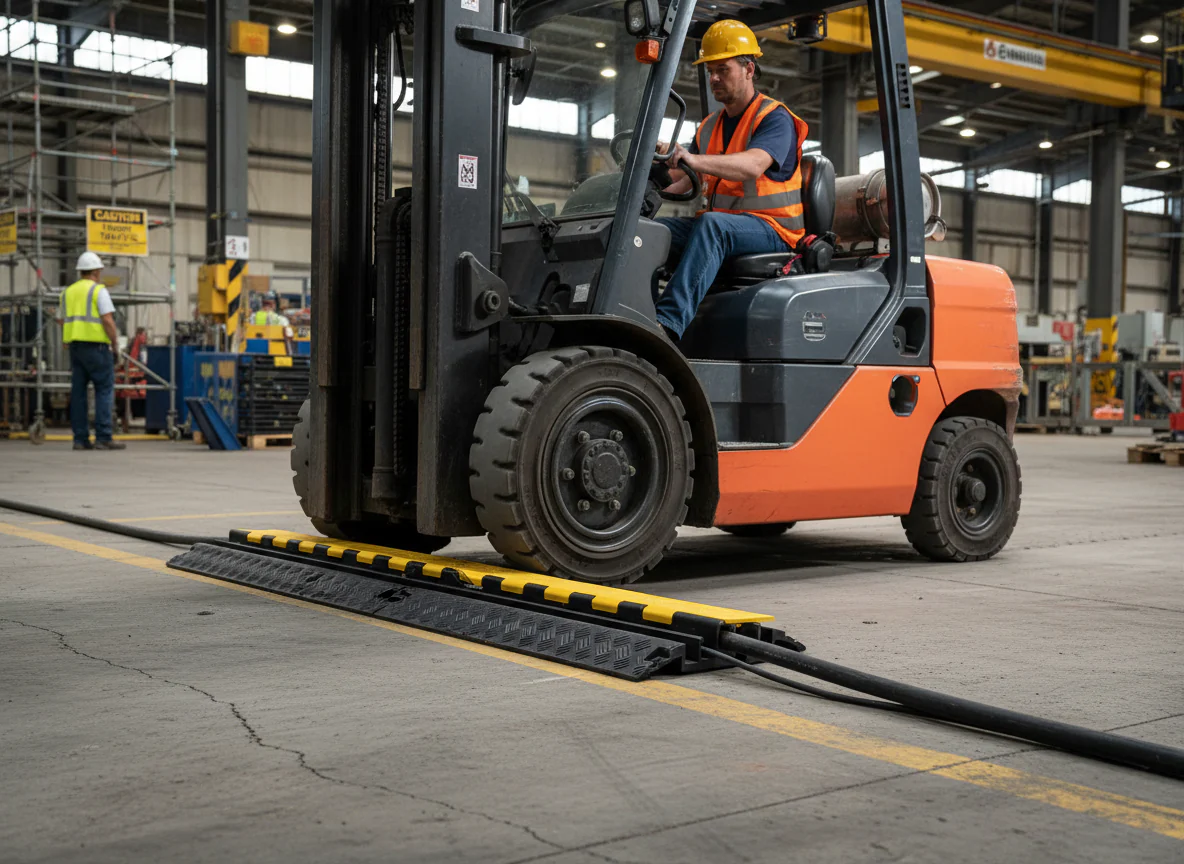 Premium Heavy Duty Hose and Cable Protection Ramp with High Load Capacity, Polyurethane Construction, and Hinged PVC Lid for Safety - Image 2