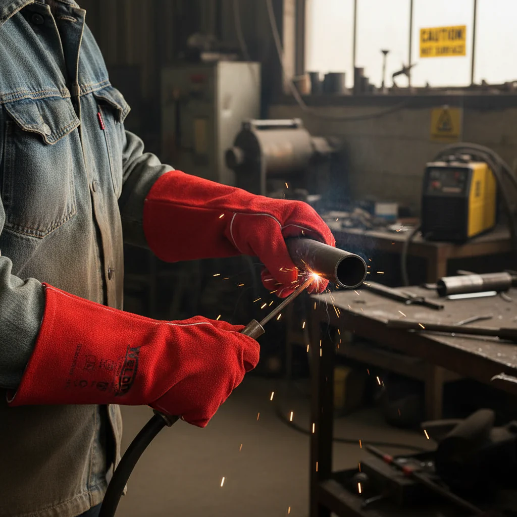 Premium Heavy Duty Red Gauntlet Welding Gloves - 14" Lined, Size 10 for Enhanced Protection