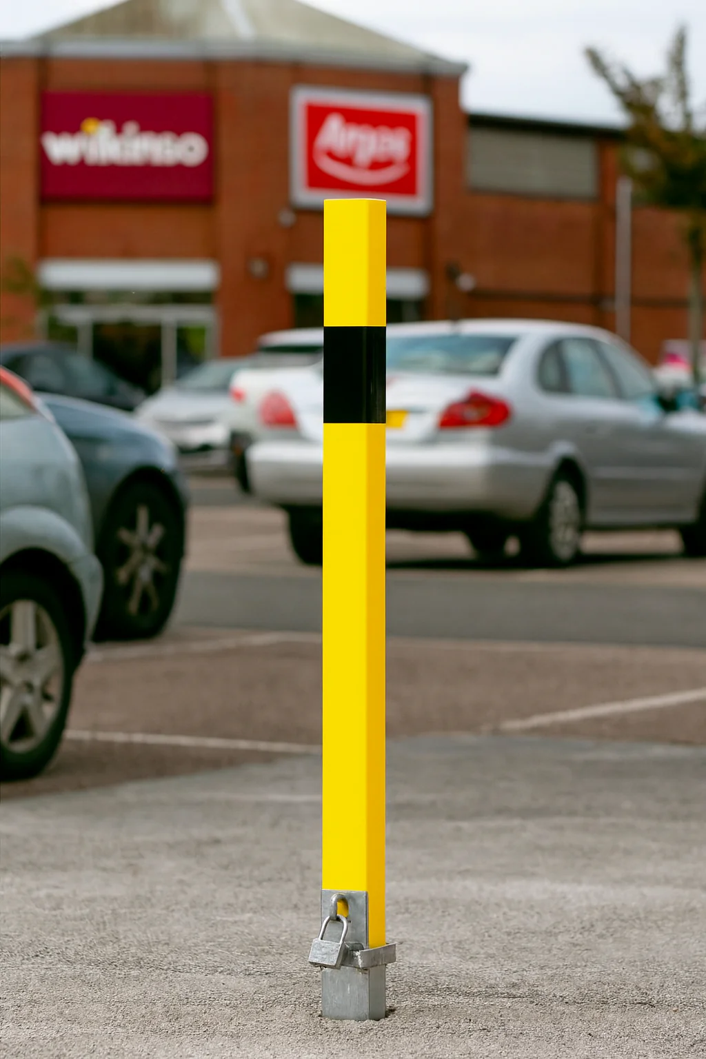 Heavy Duty Removable Parking & Security Post – Bright Yellow (790 mm Above Ground) with Ground Spigot & Padlock - Image 2
