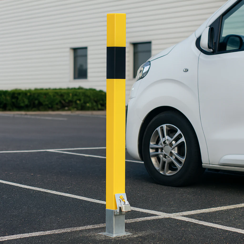 Heavy Duty Removable Parking & Security Post – Bright Yellow (790 mm Above Ground) with Ground Spigot & Padlock - Image 3
