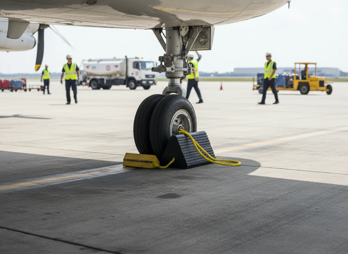 Premium Heavy Duty Rubber Aircraft Wheel Chock 225 x 195 x 333 mm with Yellow Carrying Rope for Safe Use - Image 2
