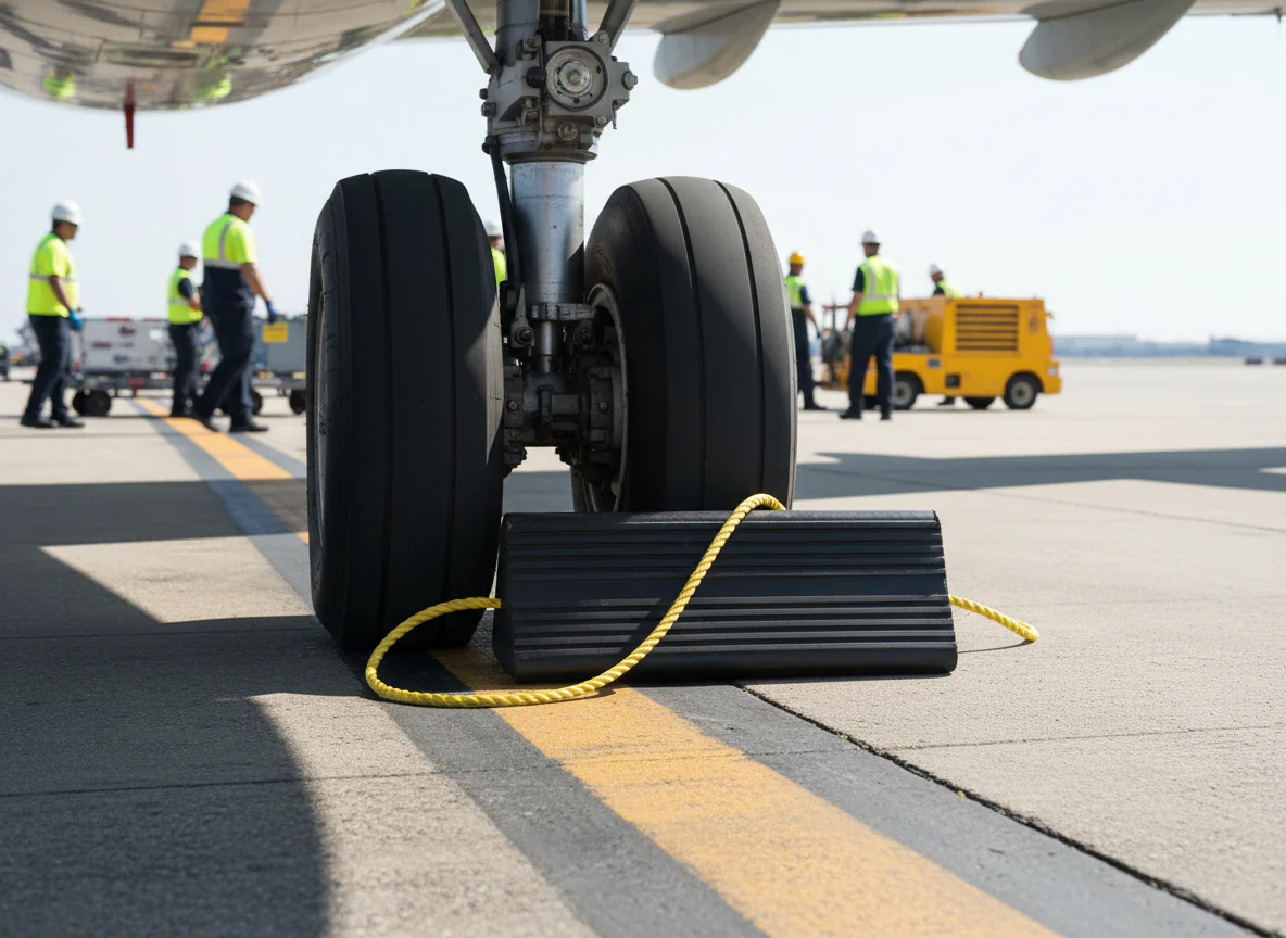 Premium Heavy Duty Rubber Aircraft Wheel Chock with Yellow Rope, 225 x 195 x 500 mm, 21 kg for Aircraft Safety - Image 2