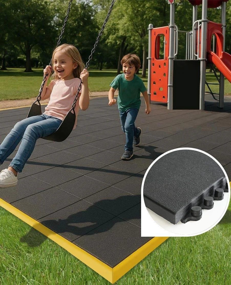 Heavy-Duty Interlocking Rubber Playground Mats – Black, 36" x 36" x 16mm – Non-Slip, Shock-Absorbing, Safety Flooring