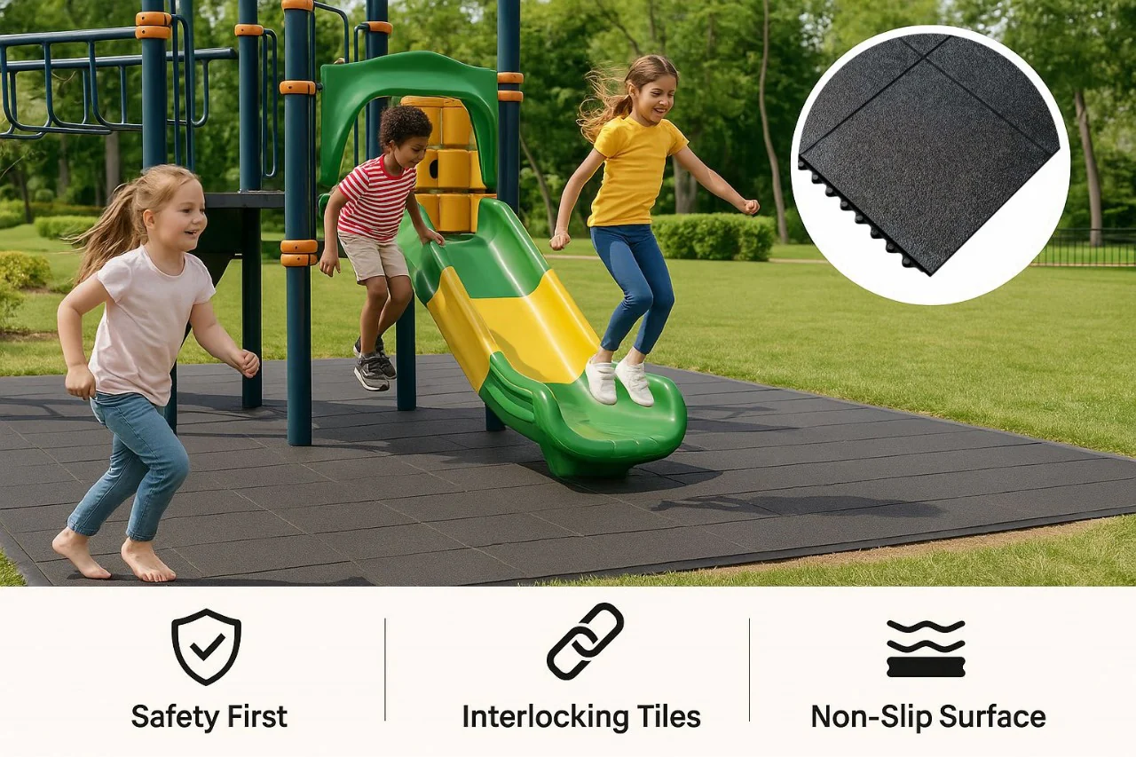 Heavy-Duty Interlocking Rubber Playground Mats – Black, 36" x 36" x 16mm – Non-Slip, Shock-Absorbing, Safety Flooring - Image 3