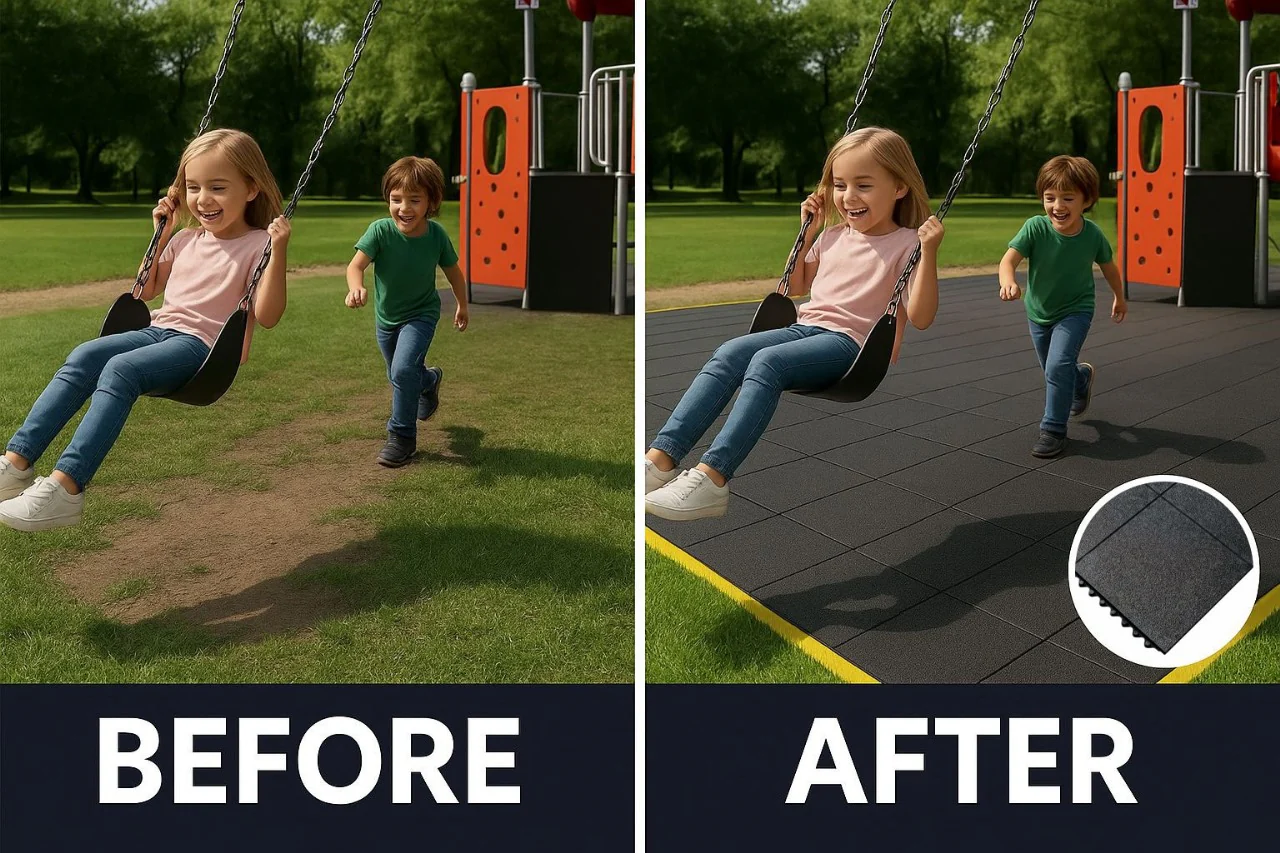 Heavy-Duty Interlocking Rubber Playground Mats – Black, 36" x 36" x 16mm – Non-Slip, Shock-Absorbing, Safety Flooring - Image 7