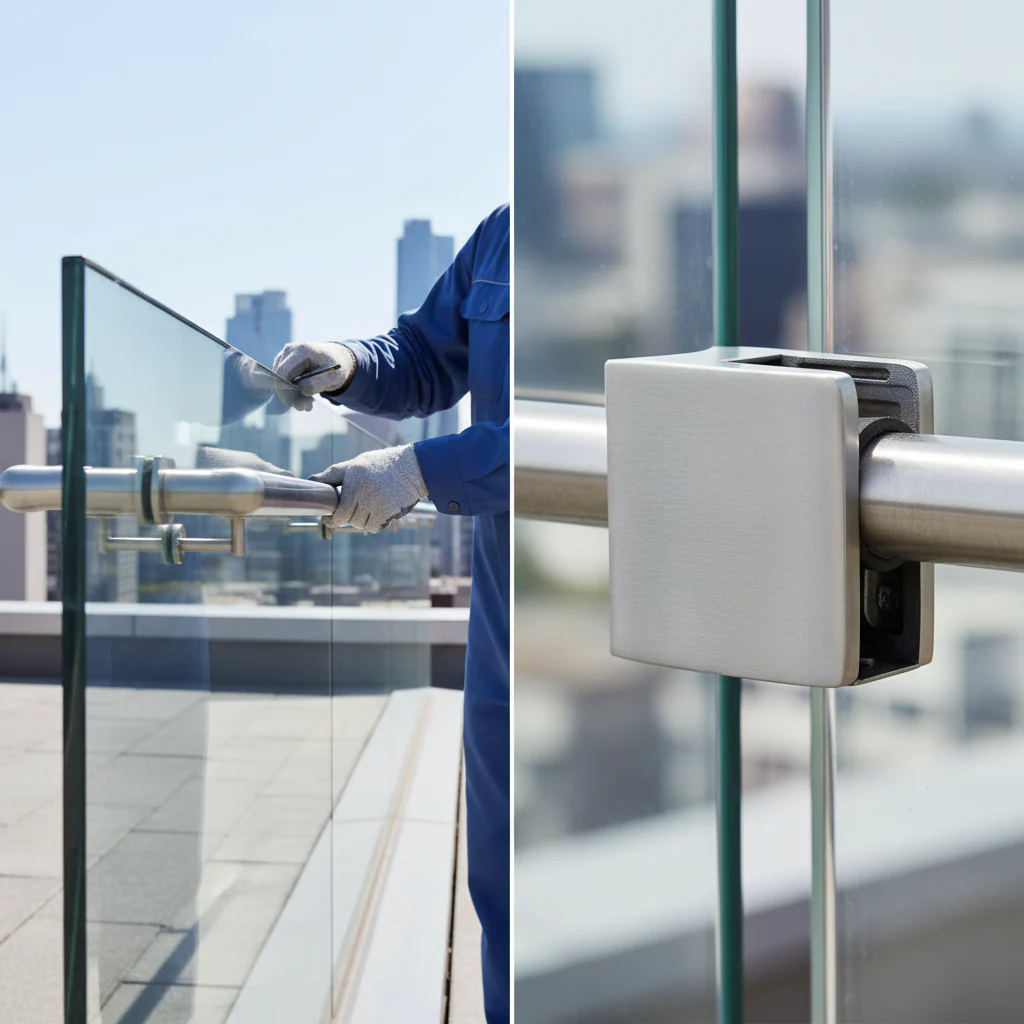 Premium Heavy Duty Square Glass Clamp for 42.4mm Tube - Compatible with 12.76 to 16.76mm Glass Thickness