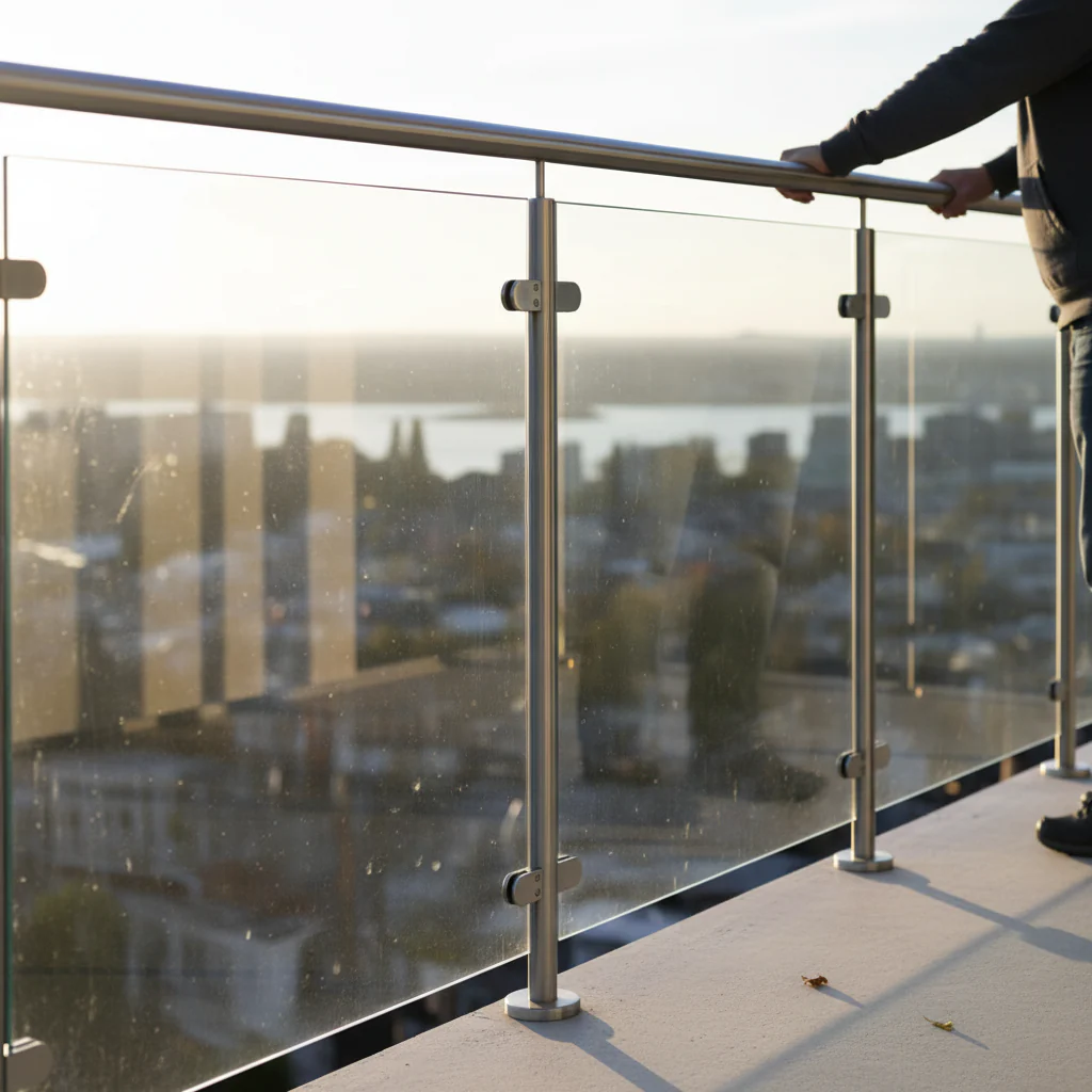 Premium Heavy Duty 316 Stainless Steel Glass Balustrade End Post with Post Cap - 42.4mm x 2.0mm and Glass Clamps for 8mm, 10mm & 12mm Glass - Image 2
