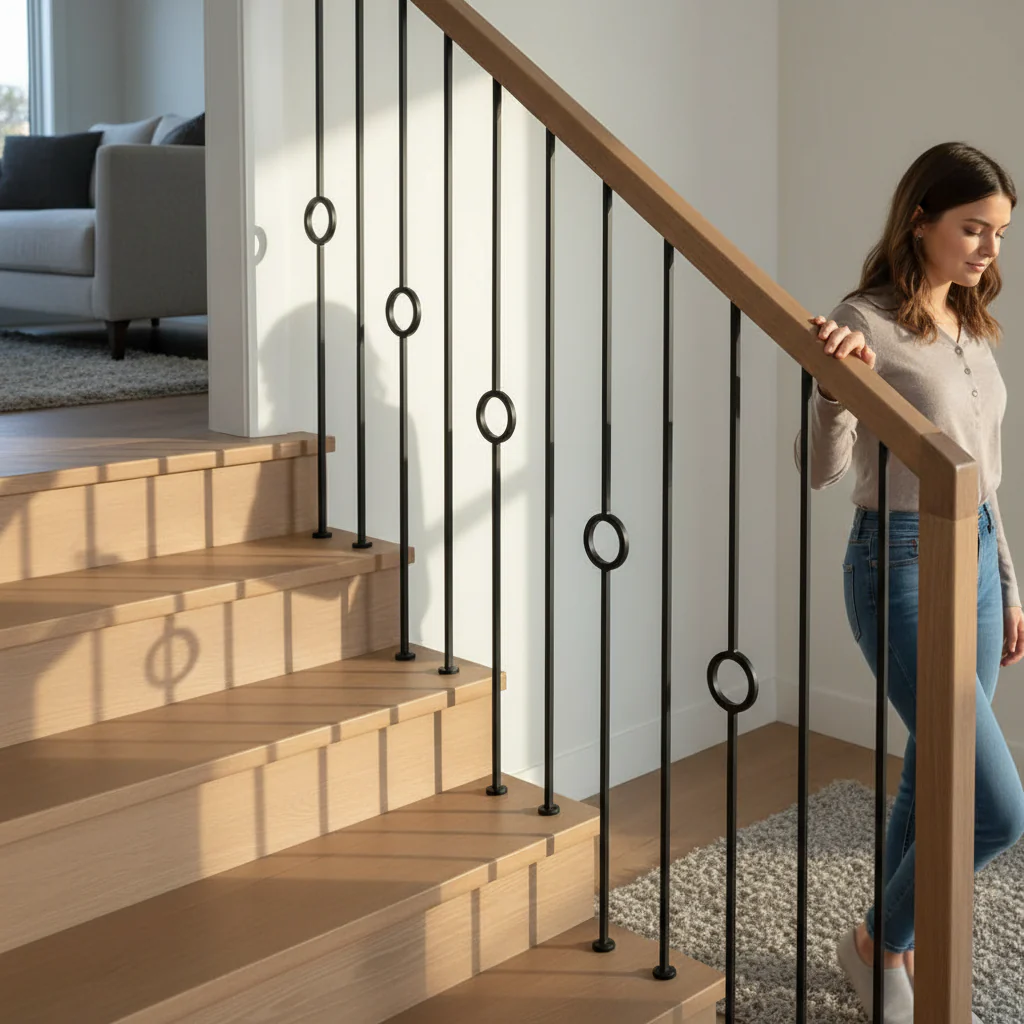 Premium Heavy Duty Stair Spindle with Single Circle Panel, 12.5mm Square Hollow, Powder Coated Black Finish, 1117mm Height - Image 2