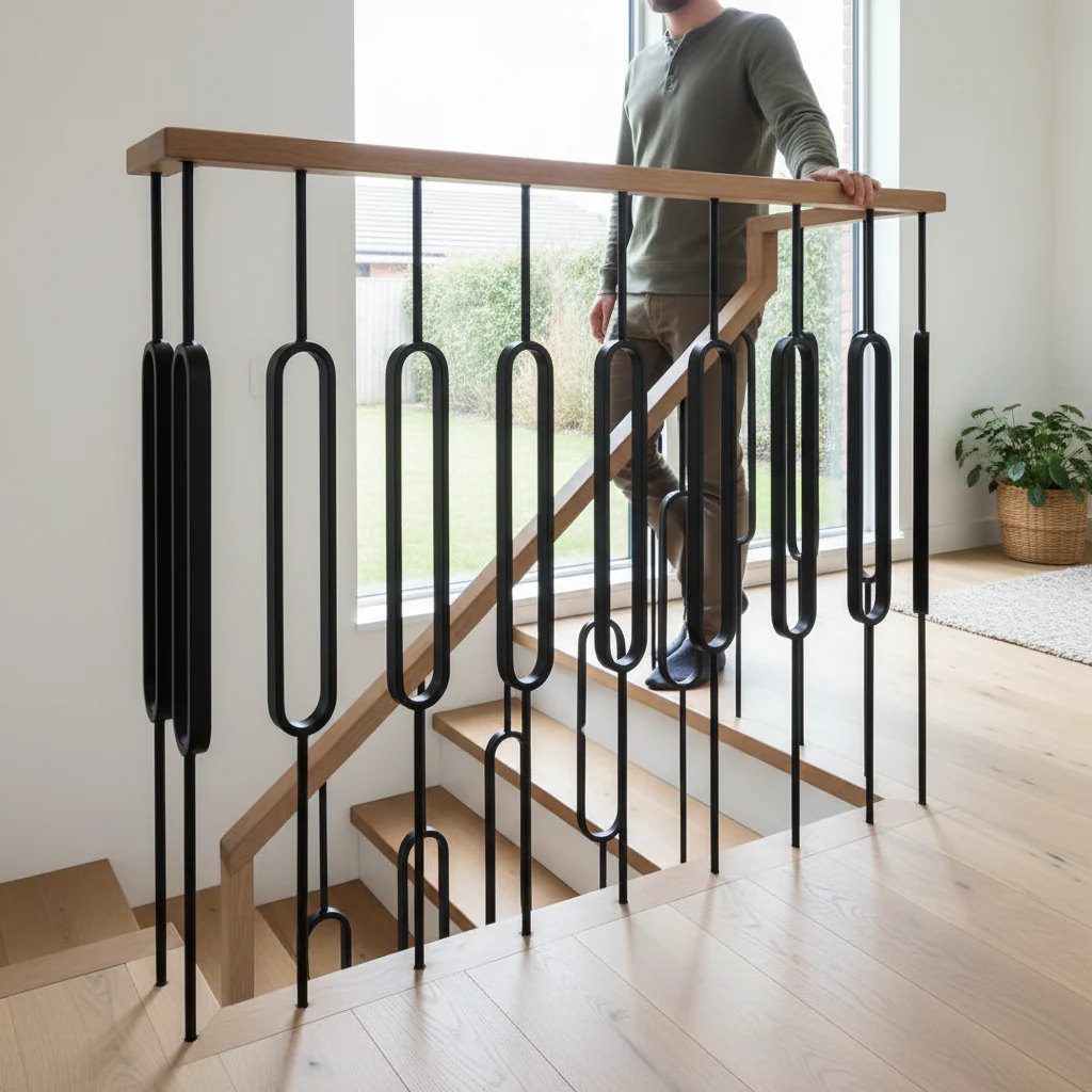 Premium Heavy Duty Stair Spindle with Oval Panel Design - 1117mm Height and 98mm Width, Powder Coated Black Finish - Image 2