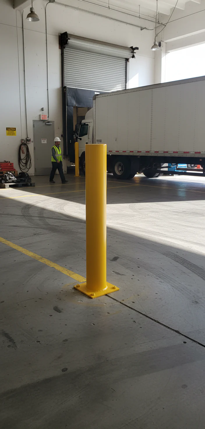Heavy Duty Steel Bollard 1260 mm with Yellow Powder Coating and Quick Fixing Holes - Image 2