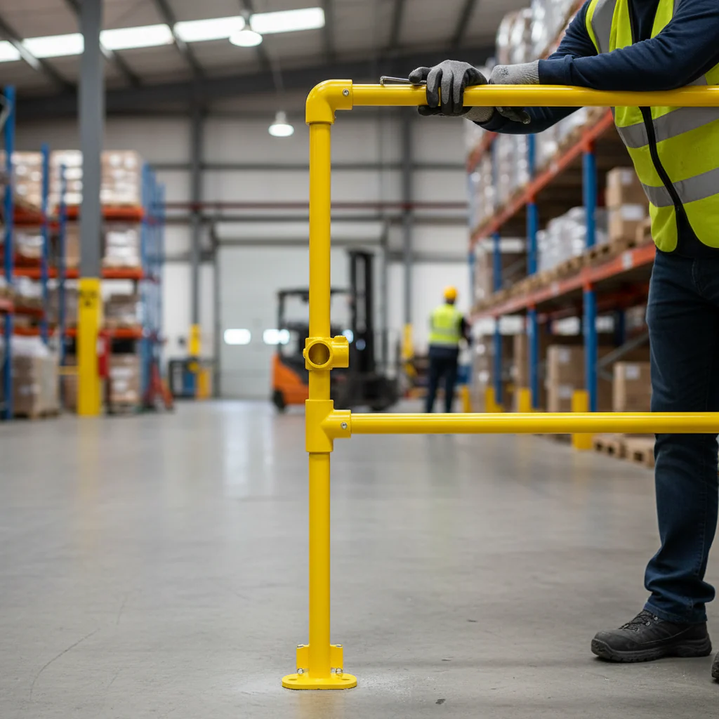 Professional Yellow Powder Coated Key Clamp Corner Post Kit for 33.7mm Tube with 1100mm Height and Mid Rail