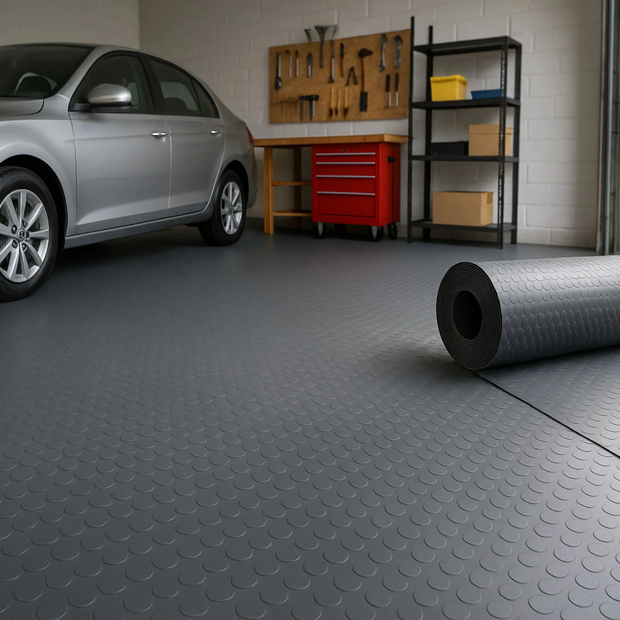 Non-Slip Heavy Duty Rubber Flooring Roll | R11 Slip Rated | Studded Penny Pattern | 3mm-6mm | Oil Resistant