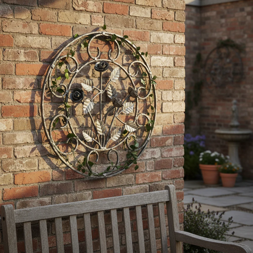 Premium Ornate Flower Panel 410mm Diameter with 12x6mm Hammered Edge Bar for Decorative Applications