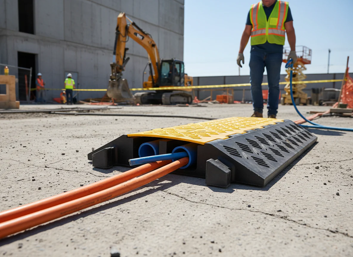 Premium 2-Channel Lidded Ramp for Pedestrians and Vehicles - Heavy Duty Cable Protector (900 x 615 x 100 mm)