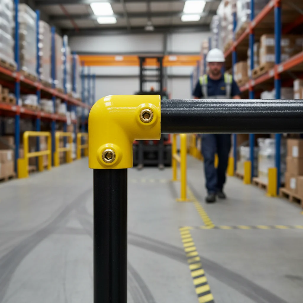 Premium 90° Elbow Connector for 33.7mm Tube - Yellow Powder Coated with Grub Screws for Internal Use - Image 2