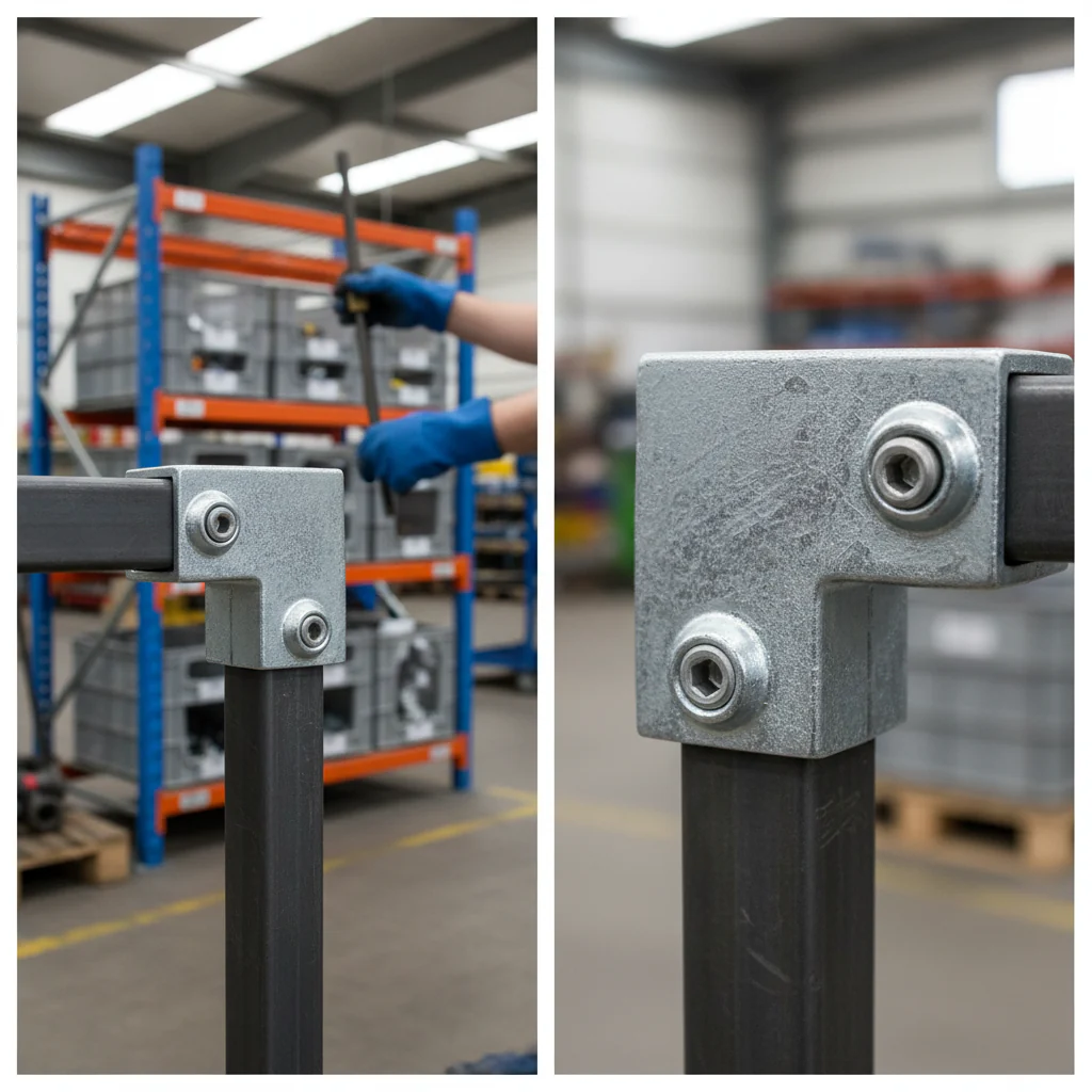 Premium 90° Elbow Square Key Clamp for 40mm Box Section - Ideal for Vertical to Top Rail Connections