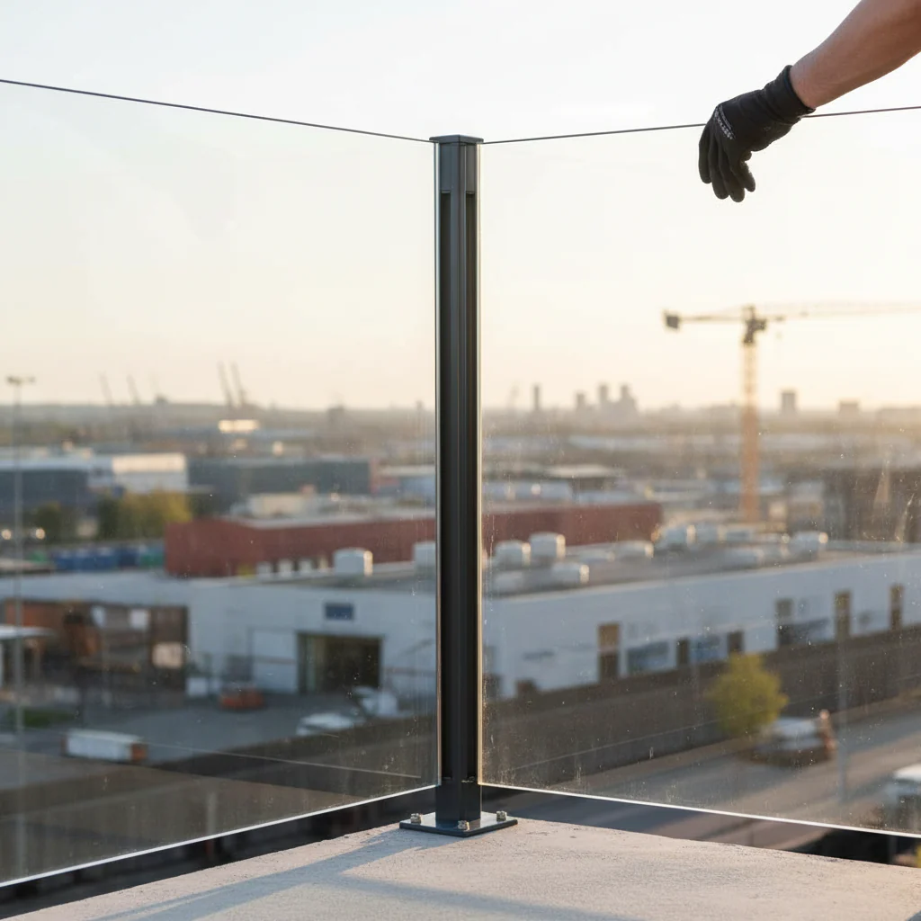 Premium Easy Slide Base Fix Aluminium Balustrade Corner Post for 11.5mm Thick Glass - Fast Installation, Load Tested, Anthracite Grey