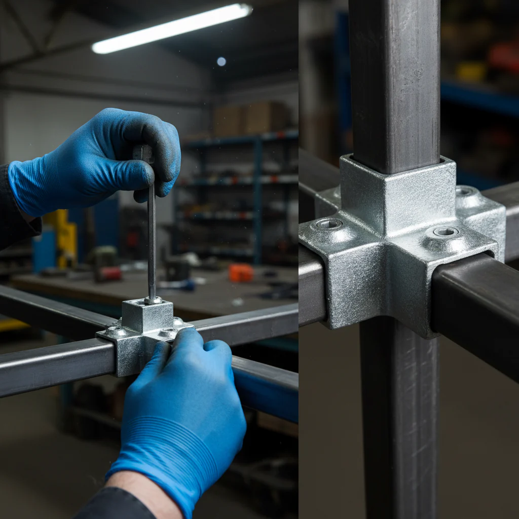 Premium Centre Cross Square Key Clamp for 40mm Box Section - Heavy Duty 4 Way Socket for Multi-Vertical Structures