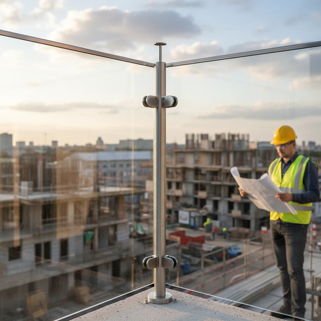 Premium Stainless Steel Ready Made Glass Balustrade Corner Post Kit 48.3mm with Pre-Drilled Holes and Glass Clamps
