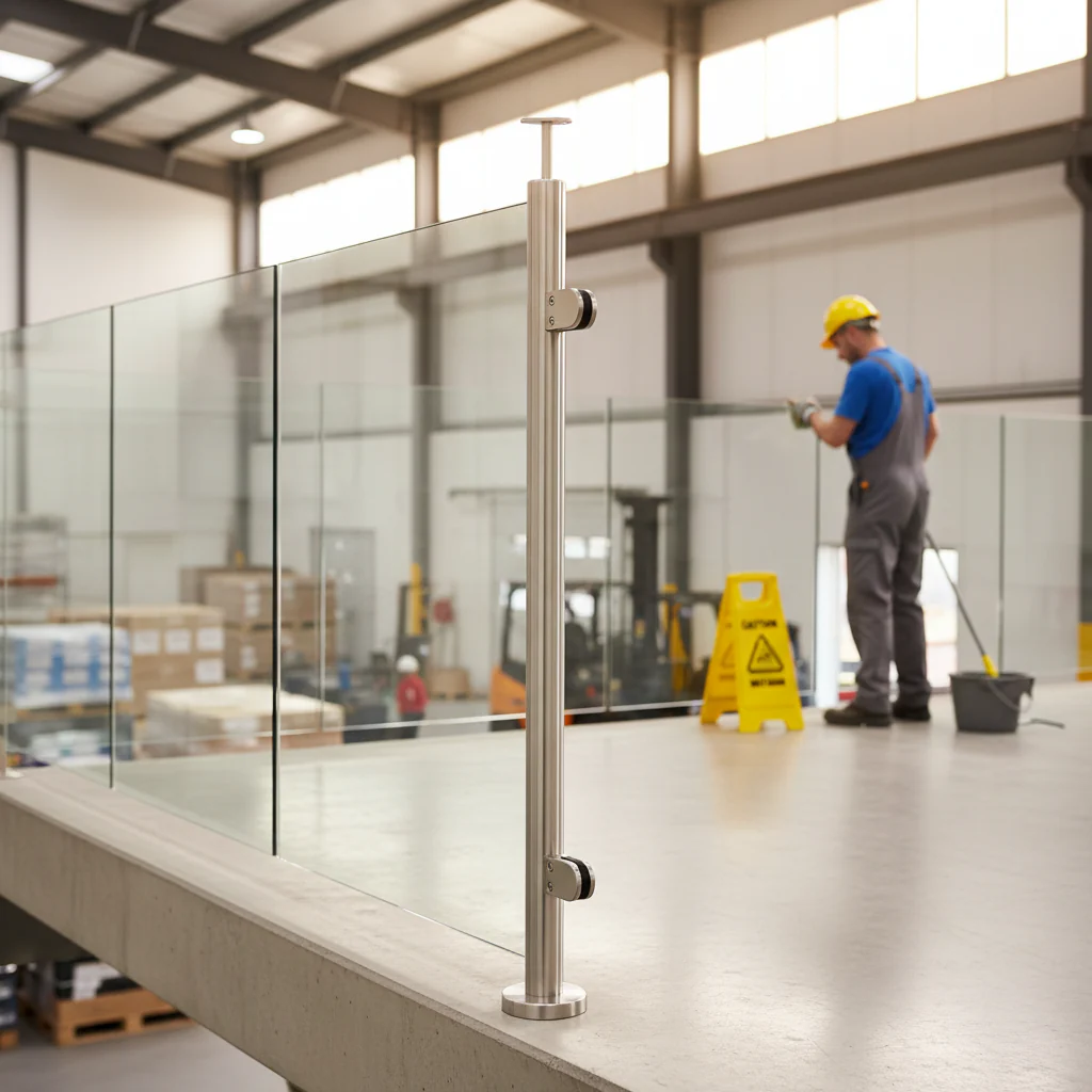 Premium 304 Stainless Steel Ready Made Glass Balustrade Kit End Post with 48.3mm Diameter and 120mm Base Plate for Easy Installation