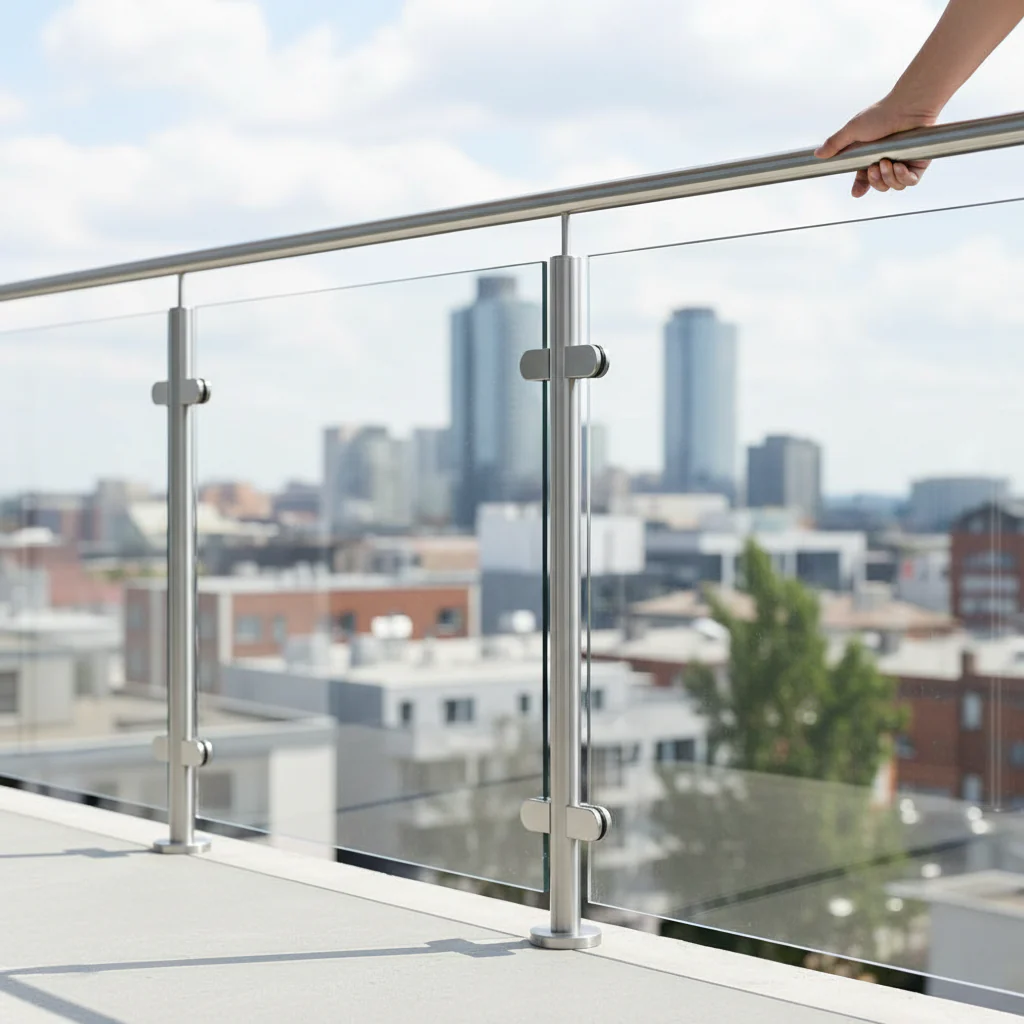 Premium 316 Stainless Steel Ready Made Glass Balustrade Kit Mid Post 42.4mm with Pre-Drilled Holes and Glass Clamps