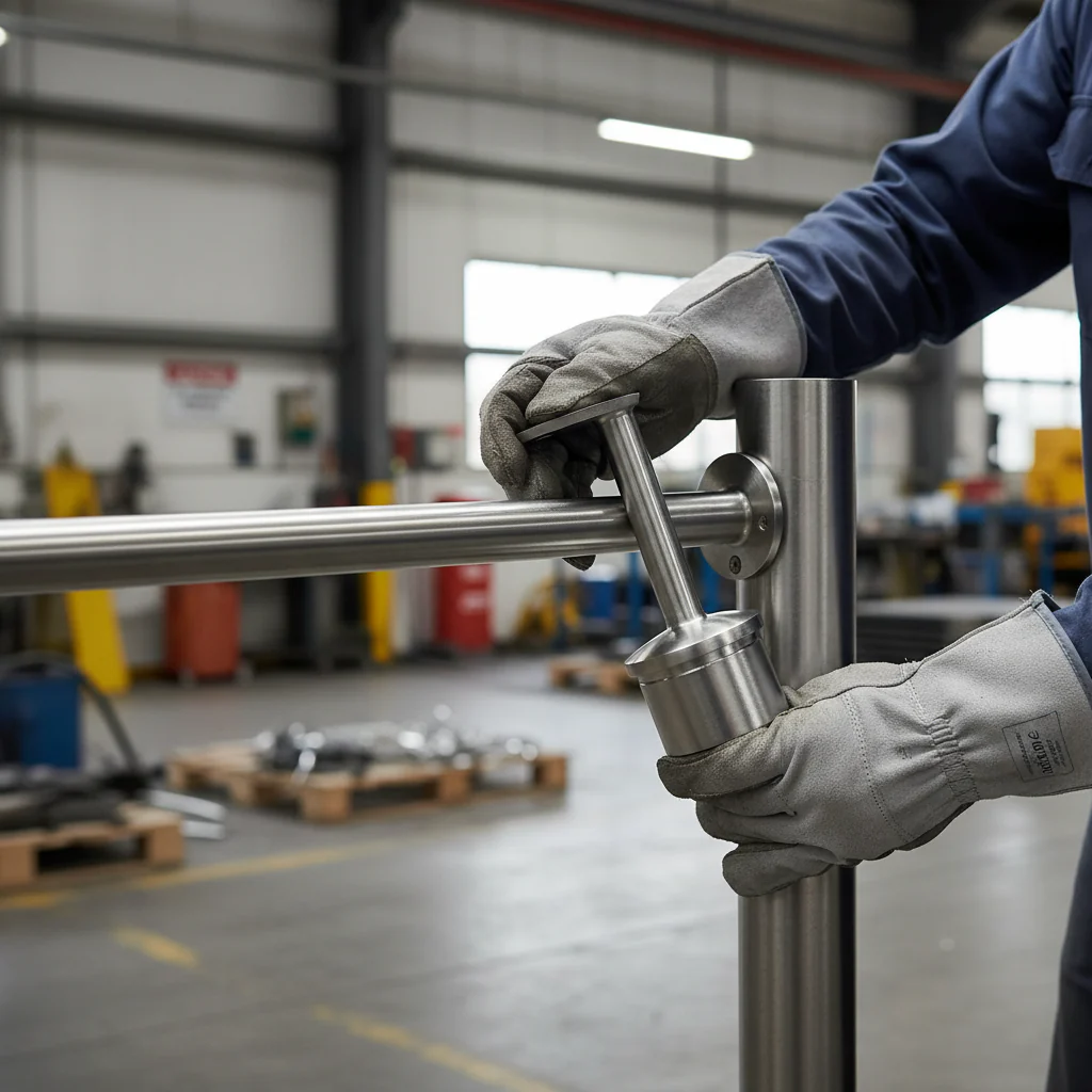 Premium Thin Tube to Tube Handrail 90 Degree Support for 48.3 x 2.0mm Post with Satin Finish
