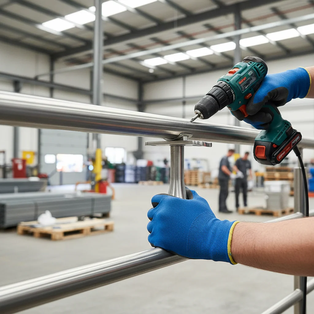 Premium Thick Tube To Tube Handrail Support for 48.3mm Diameter with Satin Finish and 58mm Height