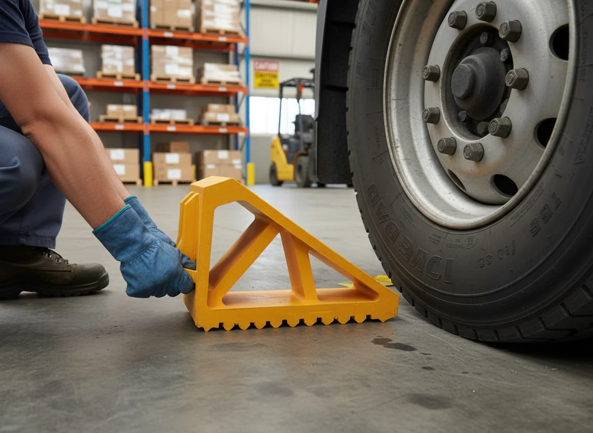 Premium Heavy Duty Wheel Chock for Cars and Trucks - Yellow Rubber Compound with Integrated Handle, 270 x 120 x 185 mm