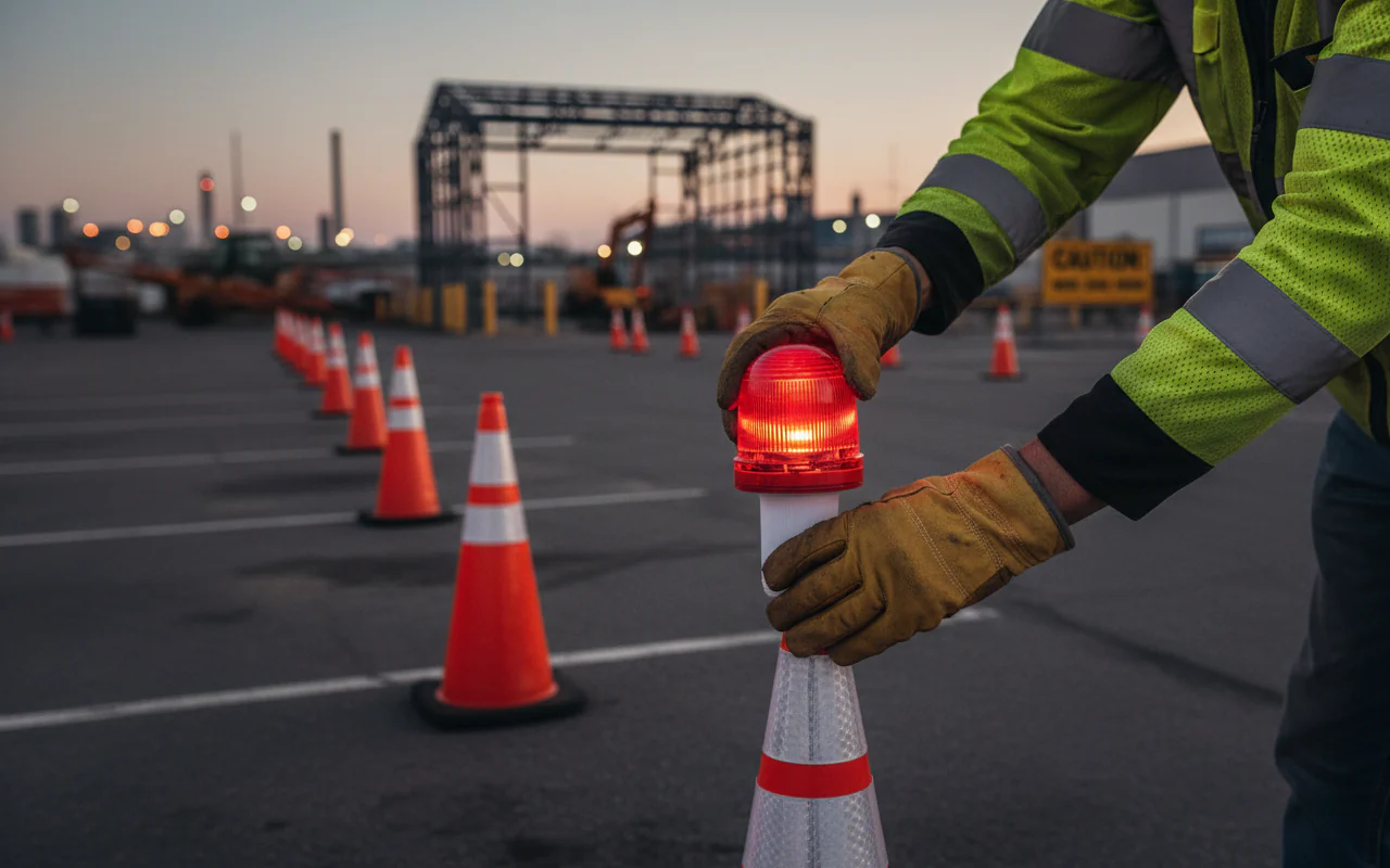 Premium LED Traffic Cone Topper Light with Constant and Hyper Flashing Settings - Complete with Batteries and Lightweight Design