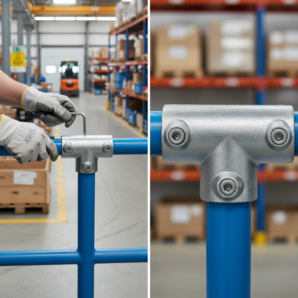 Premium Long Tee Key Clamp for 42.4mm Tubes - Heavy Duty 90° Connection for Guardrails
