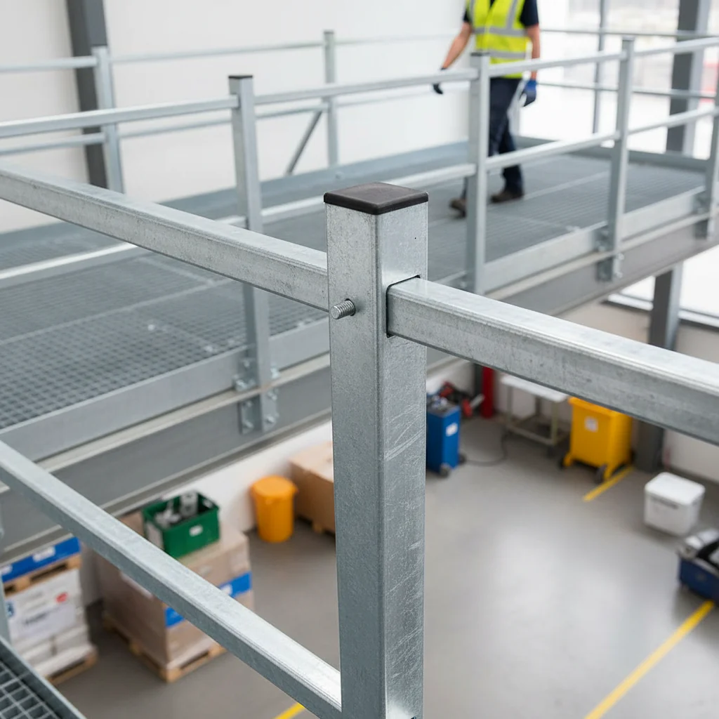 Premium Galvanised Mezzanine Handrail Square Post for 25mm Tube - 40x40x2.5mm with 550mm Hole Centres and 1140mm Height