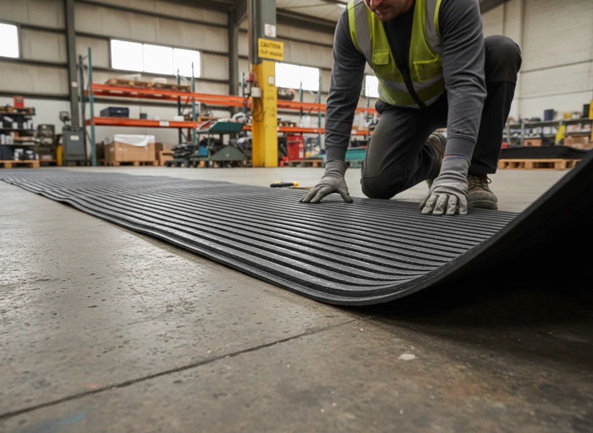 Premium Narrow Ribbed Matting for Horsebox Flooring and Kennels - 12M Length, Resilient Rubber Compound, Heavy Duty Construction